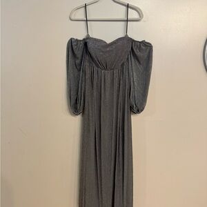 Elegant Metallic Gray Off-Shoulder Dress